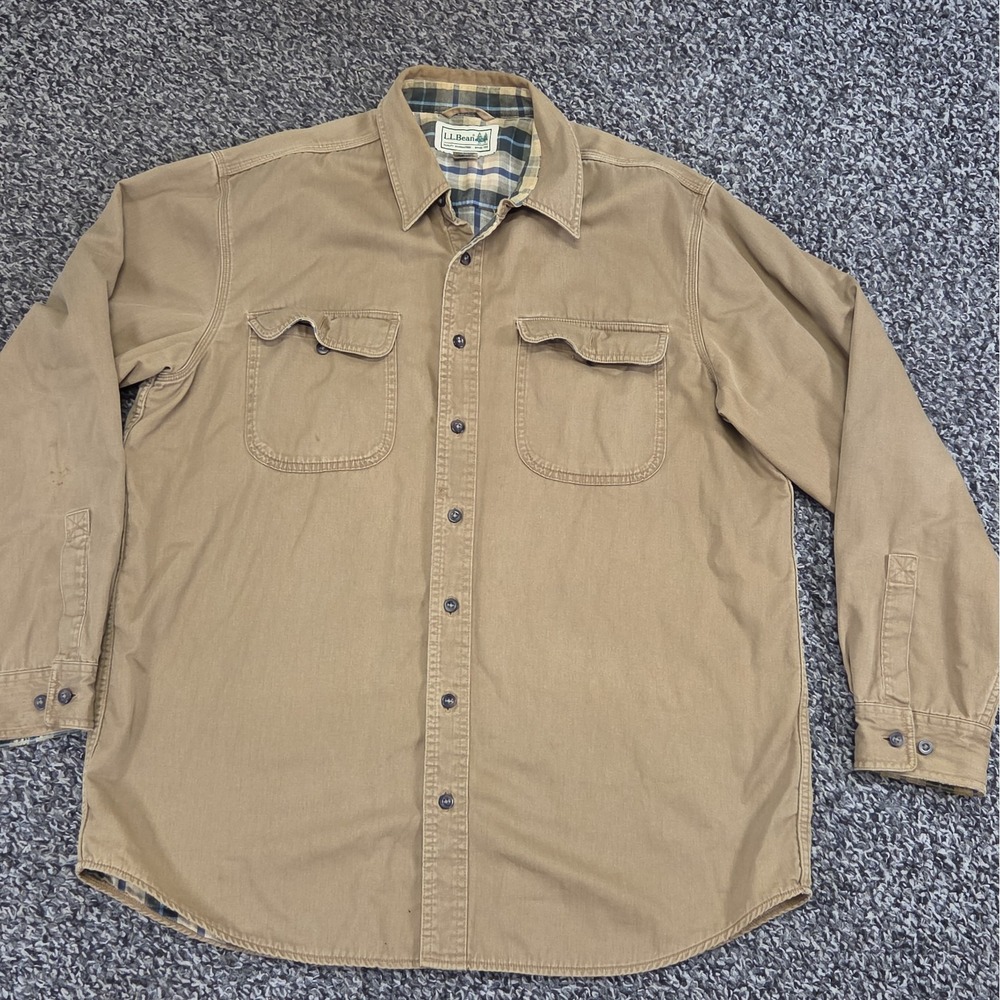 LL Bean Hurricane Shirt Mens Large Canvas Flannel Lined Long Sleeve Button Up